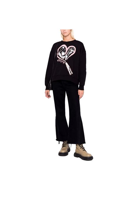 Felpa in cotone nero con stampa cuore JUST CAVALLI | Felpe | S04GU0125 N25189900